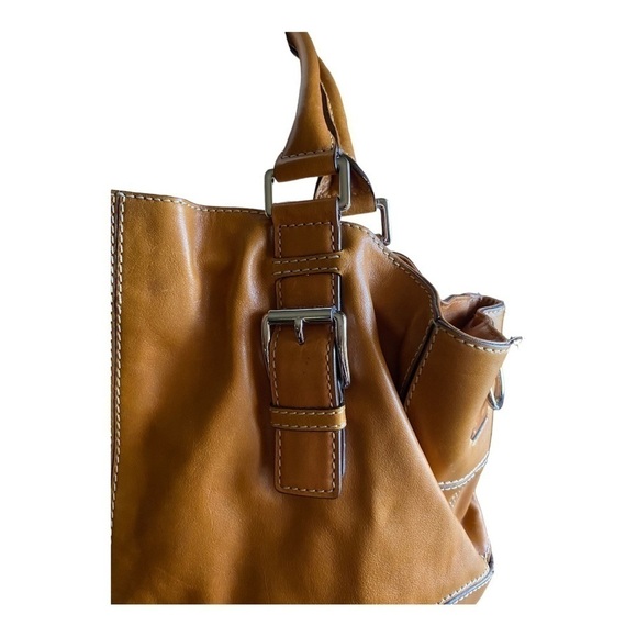 MICHAEL KORS-LEATHER COGNAC COLOR SATCHEL BAG - Picture 5 of 14